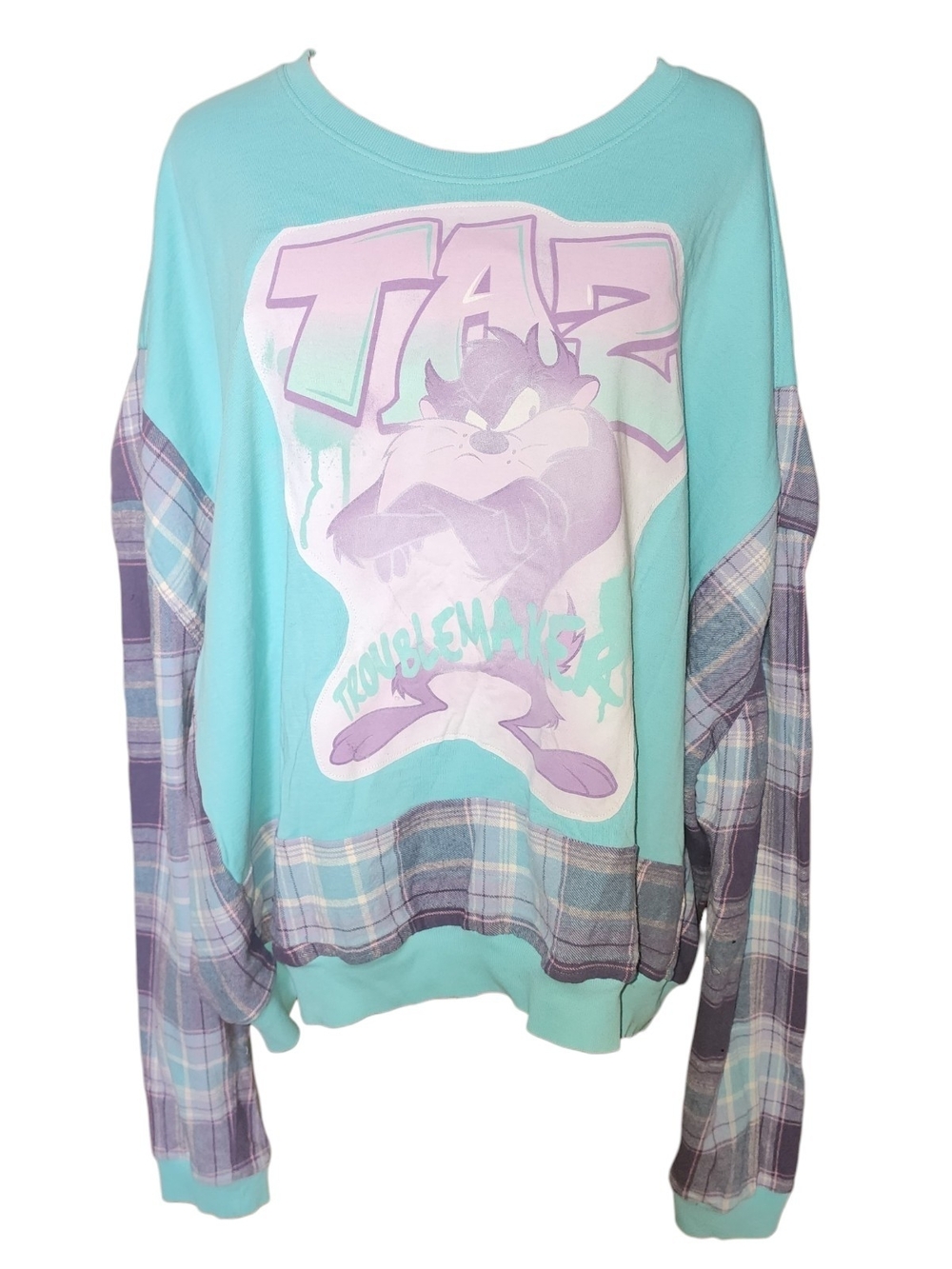 OOAK Teal And Pastel Taz Graphic Pullover Oversozed Sweatshirt